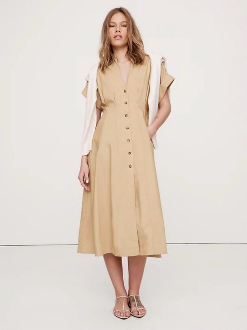 NWT! Banana Republic Tan Cotton Poplin Shirt Dress - 743561 🗺️6️⃣